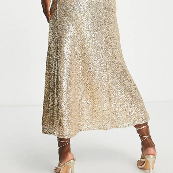 Forever New long sleeve cut-out midaxi dress in gold (UK 8/US 4) - Picture 2 of 4